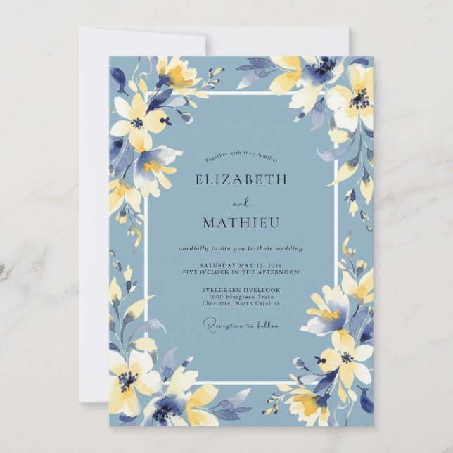 Convites Casamento Flor Slate Golden (Frente)