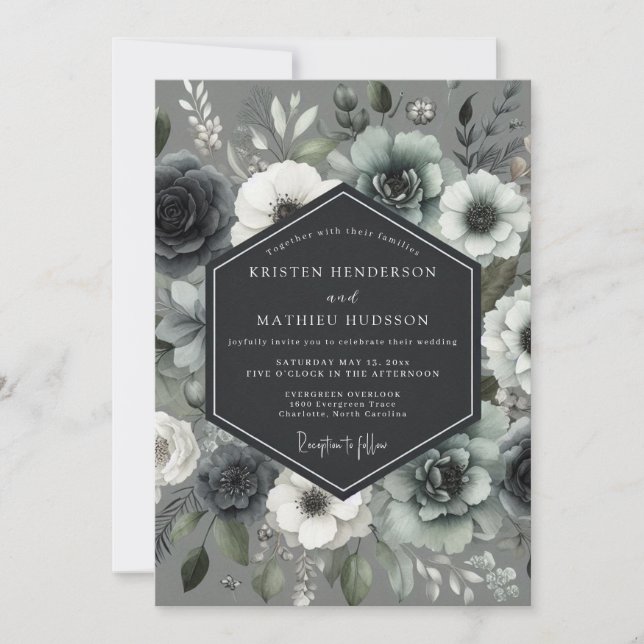 Convites Casamento Flor Slate Moonlit (Frente)
