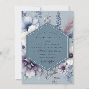Convites Casamento Flora Azul Aço Sombrio