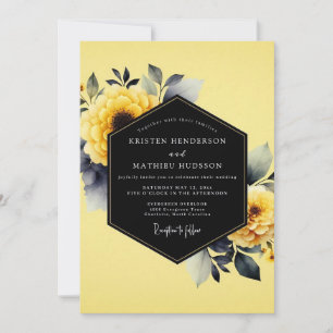 Convites Casamento Flora com Lavagem de Tinta Amarela