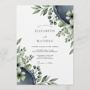 Convites Casamento Flora Etéreo Azul Ardósia