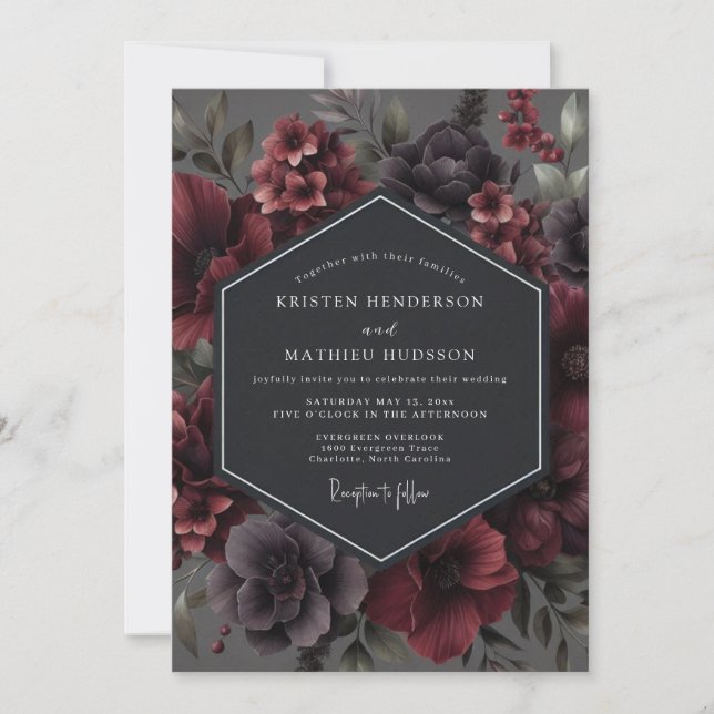 Convites Casamento Flora Garnet Moody (Frente)