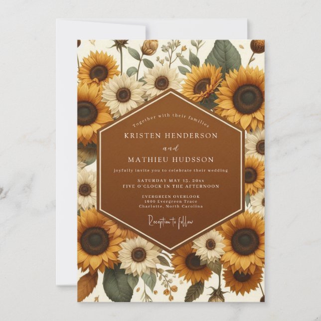 Convites Casamento Flora Outonal Goldenrod (Frente)