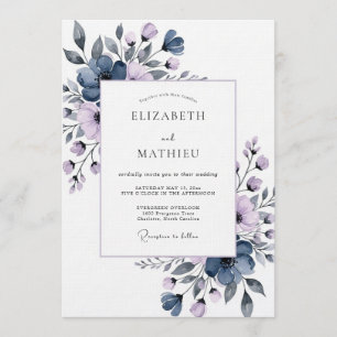 Convites Casamento Flora Pintado em Azul Ardósia