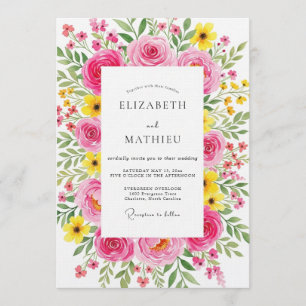 Convites Casamento Flora Pintura Fuchsia
