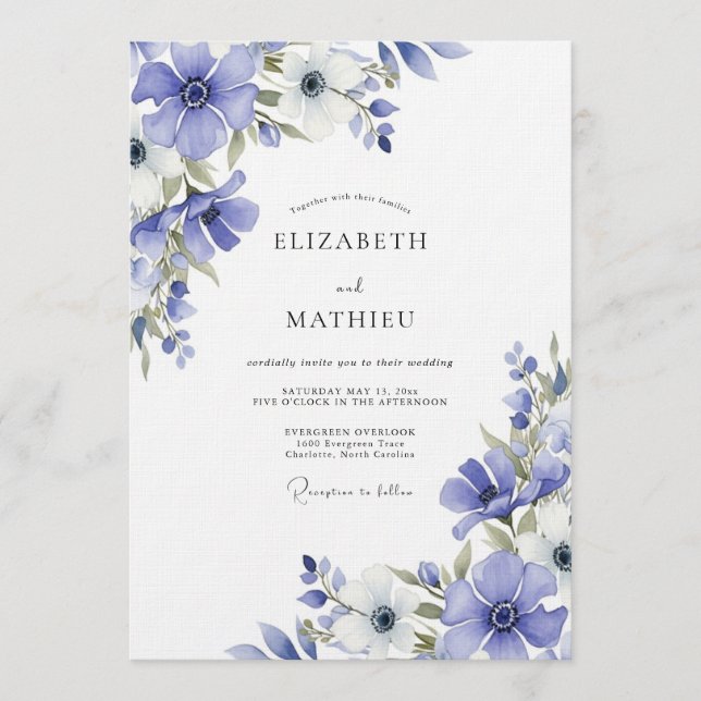 Convites Casamento Flora Pintura Periwinkle (Frente)