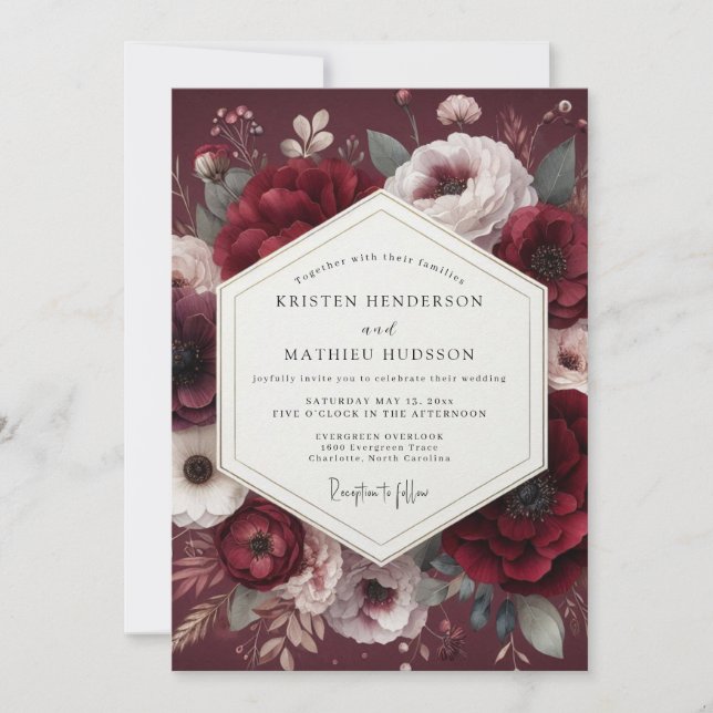 Convites Casamento Flora Rembrandt Borgonha (Frente)