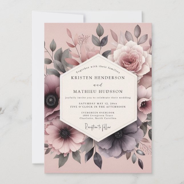Convites Casamento Flora Romântica Malva (Frente)