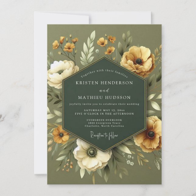 Convites Casamento Flora Sage Goldenrod (Frente)