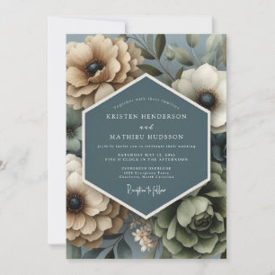 Convites Casamento Flora Silenciada Bege Ardósia