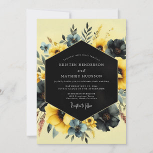 Convites Casamento Flora Sombrio Ardósia Açafrão