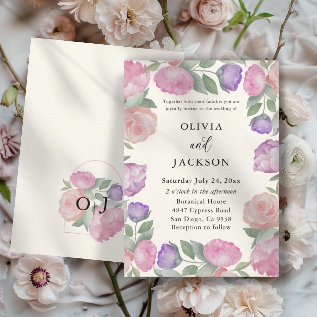Convites Casamento Florais Aquarela Pastel Boho (Criador carregado)