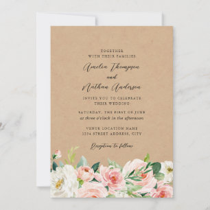 Convites Casamento Florais Botânicos Rosa Rústico País