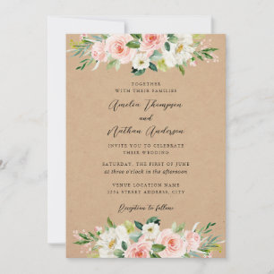 Convites Casamento Florais Botânicos Rosa Rústico País