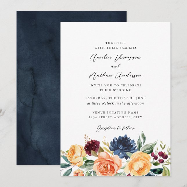 Convites Casamento Florais Botânicos Rústicos Aquarela (Frente/Verso)