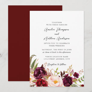 Convites Casamento Florais Botânicos Rústicos Borgonha