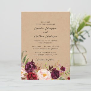Convites Casamento Florais Botânicos Rústicos Borgonha