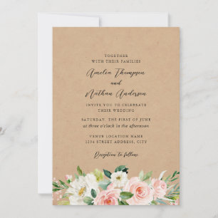 Convites Casamento Florais Botânicos Rústicos País Rosa