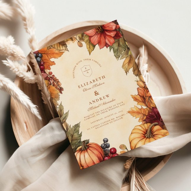 Convites Casamento Florais de Abóbora e Especiarias (Criador carregado)