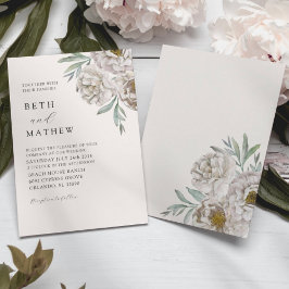 Convites Casamento Florais de Marfim e Branco Elegante