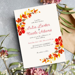 Convites Casamento Florais Hibisco Tropical Laranja Queimad