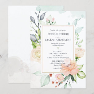 Convites Casamento Florais Românticos de Aquarela de Solstí