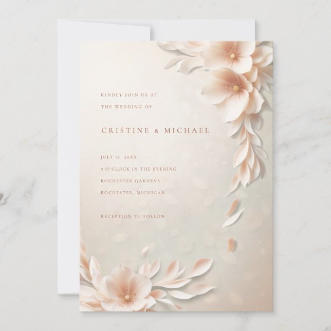 Convites Casamento floral 3d elegante (Frente)