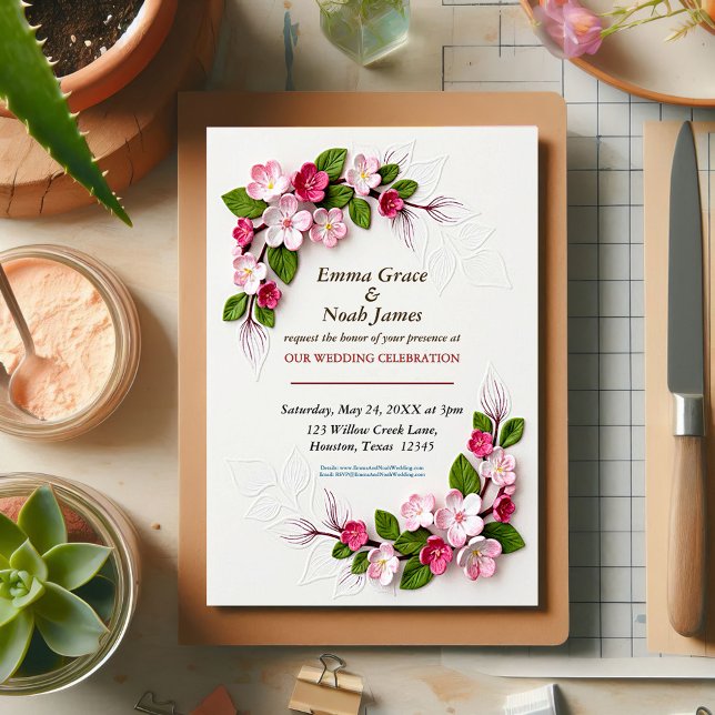 Convites Casamento Floral 3D Rústico (Criador carregado)