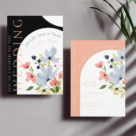 Convites Casamento Floral a Preto e Rosa de Arco Simples