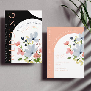 Convites Casamento Floral a Preto e Rosa de Arco Simples