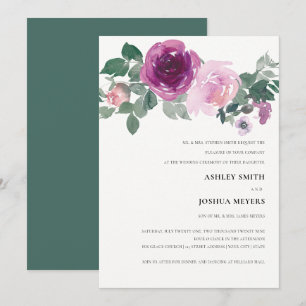 Convites Casamento Floral Aguarela Marfim com Toque Magenta