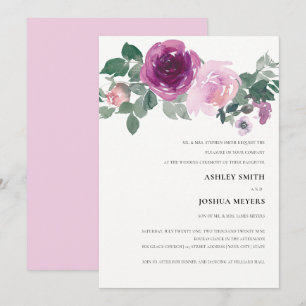 Convites Casamento Floral Aguarela Rosa Magenta Marfim Rosa