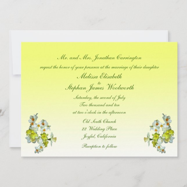 Convites Casamento Floral Amarelo (Frente)