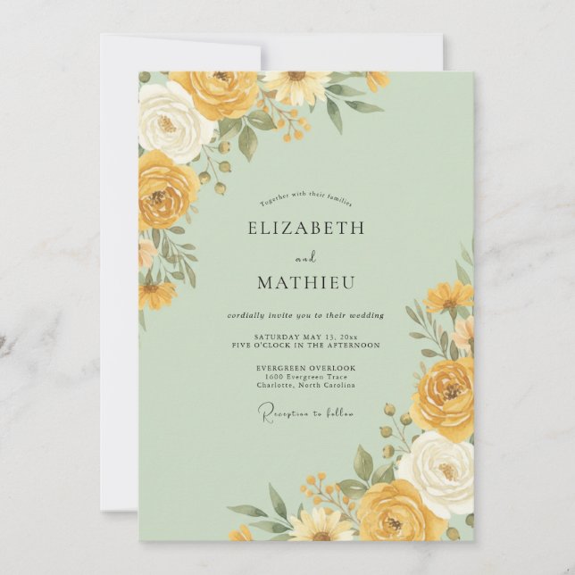 Convites Casamento Floral Amarelo (Frente)