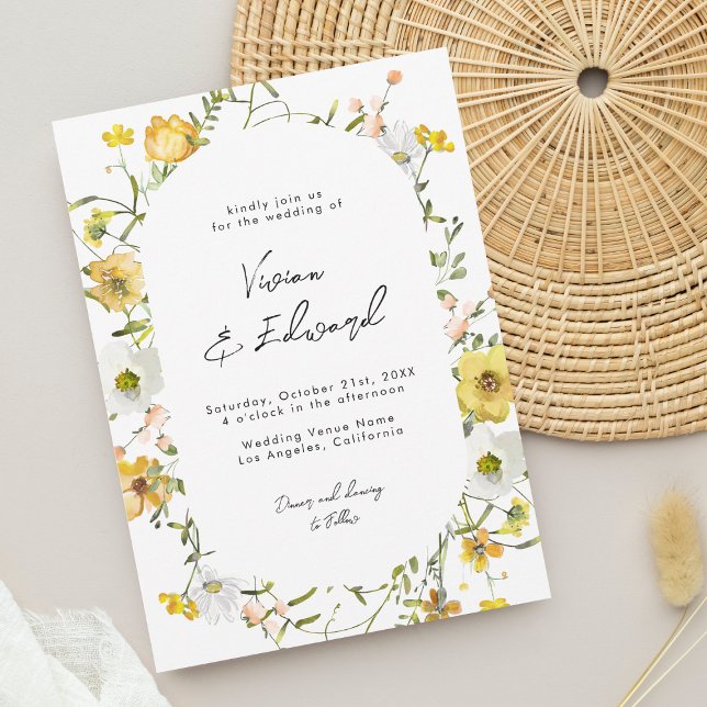 Convites Casamento Floral Amarelo Aquarela Boho Rústico (Criador carregado)