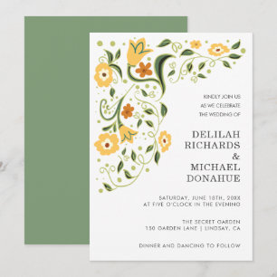 Convites Casamento Floral Amarelo Artístico
