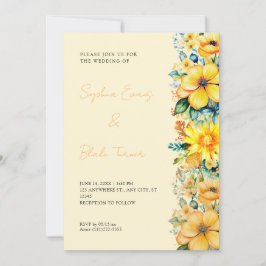 Convites Casamento Floral Amarelo Boêmio