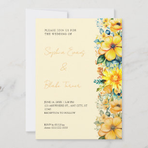 Convites Casamento Floral Amarelo Boêmio