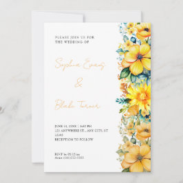 Convites Casamento Floral Amarelo Boêmio Branco