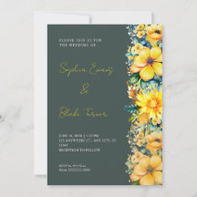 Casamento Floral Amarelo Boêmio em Verde Escuro