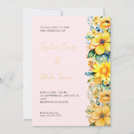 Convites Casamento Floral Amarelo Boêmio Rosa
