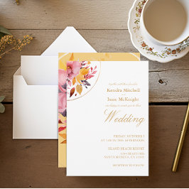 Convites Casamento Floral Amarelo Boho Watercolor