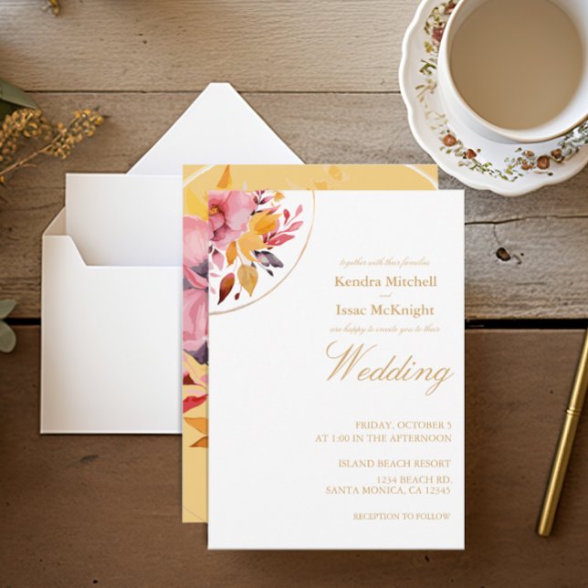 Convites Casamento Floral Amarelo Boho Watercolor (Criador carregado)