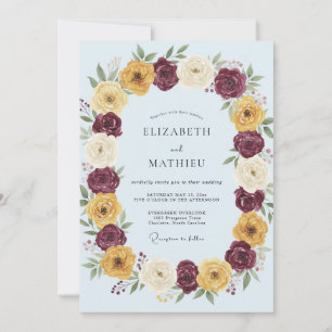 Convites Casamento Floral Amarelo Borgonha