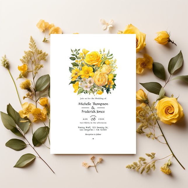 Convites Casamento Floral Amarelo Brilhante (Criador carregado)