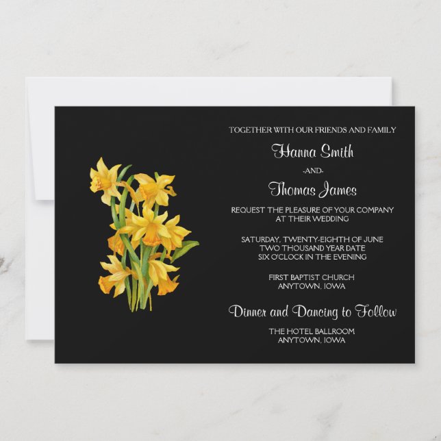 Convites Casamento Floral Amarelo Daffodil (Frente)