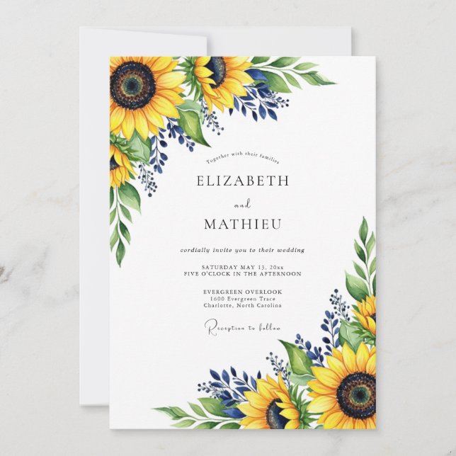 Convites Casamento Floral Amarelo de Outono (Frente)