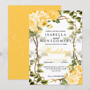 Convites Casamento floral amarelo dourado bonito