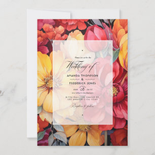 Convites Casamento Floral Amarelo Dourado e Vermelho de Bat