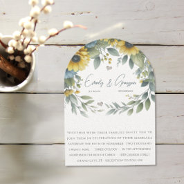 Convites Casamento Floral Amarelo e Azul Elegância